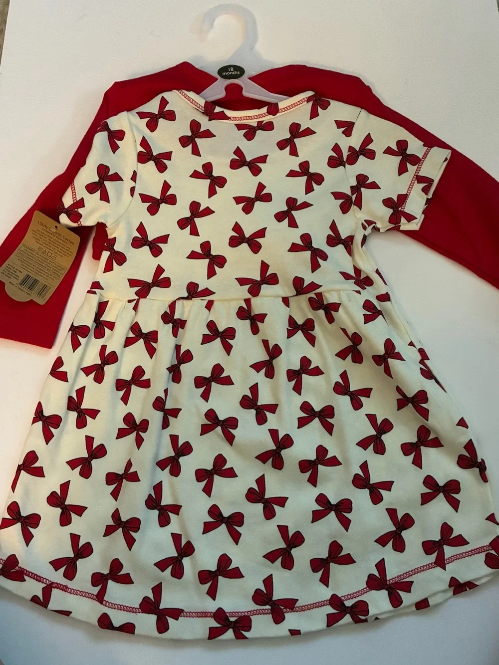 NWT Touched by Nature 18m Red Bow Print Dress & Cardigan Set